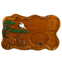 茶盘橡木雕刻整板茶托盘茶台平板排水茶海 颜色图案可定制 物流发货