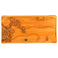 茶盘橡木雕刻整板茶托盘茶台平板排水茶海 颜色图案可定制 物流发货