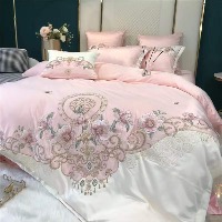 国内贸易  新中式刺绣四件套纯棉全棉花开富贵迷失香中国风高档大气床上用品（200*230）颜色备注粉   水绿）