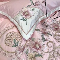 国内贸易  新中式刺绣四件套纯棉全棉花开富贵迷失香中国风高档大气床上用品（200*230）颜色备注粉   水绿）