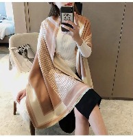 国内贸易   韩版秋冬新款仿羊绒围巾女千鸟格字母超大两用披肩加厚保暖围脖